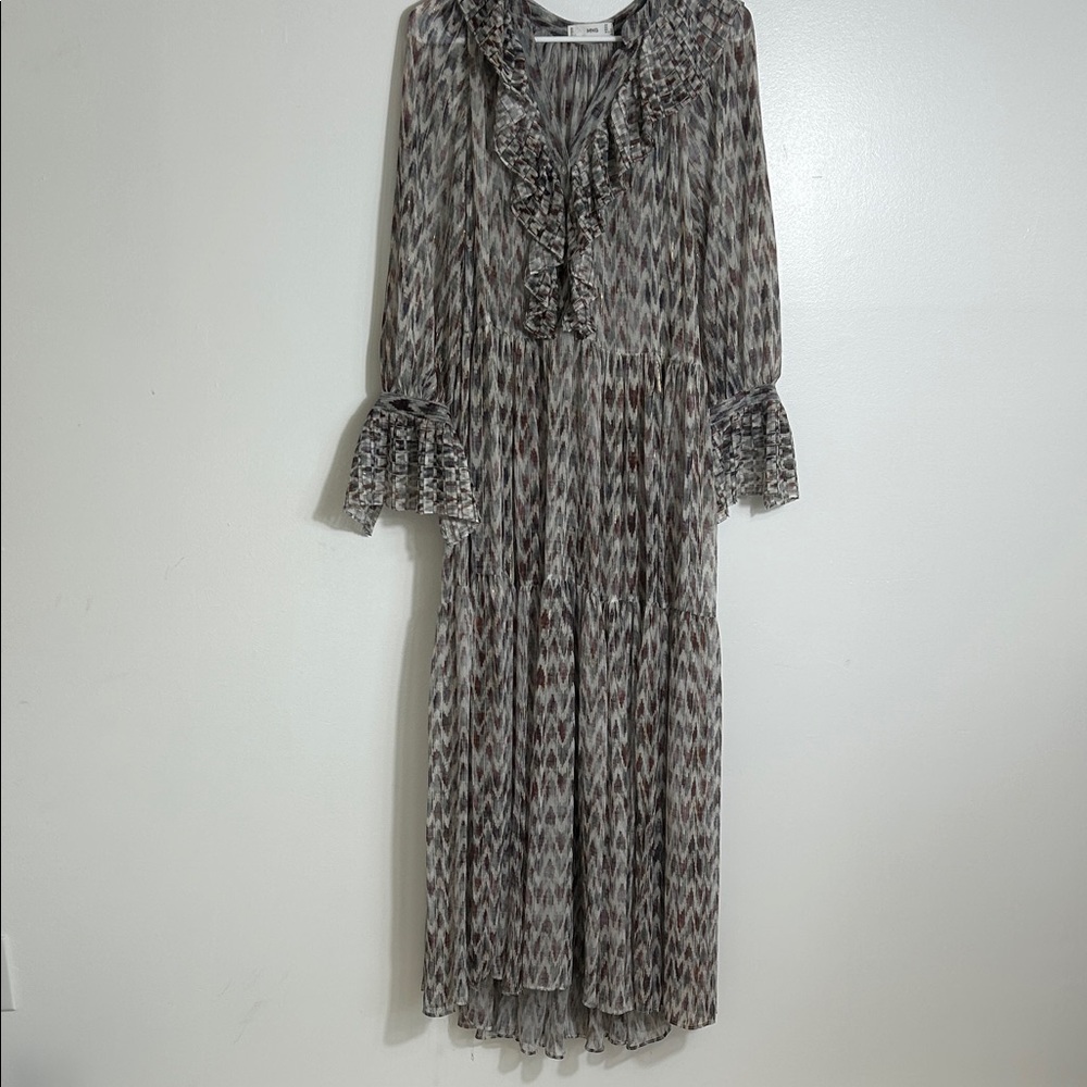 Mango Elegant Metallic And Gray Patterned Dress - image 1